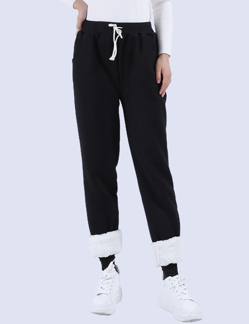 Yeokou Womens Sherpa Lined Sweatpants Winter Warm Fleece Joggers Casual Lounge Pants (Black-XS) - Image 5